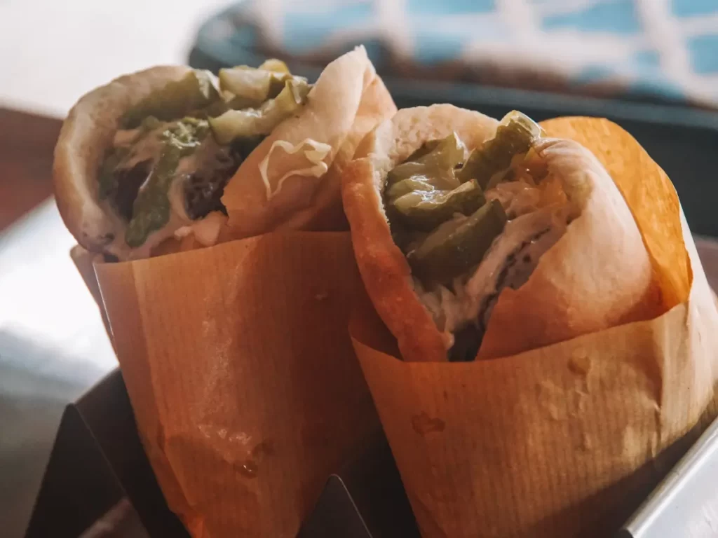 Two falafel pitas from Arugam Bay with extra pickles