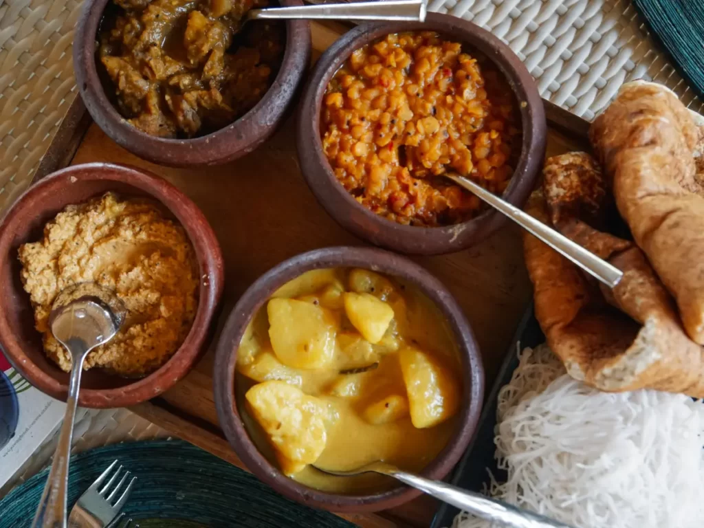Breakfast string hoppers, dal, and sambol served for breakfast at Jetwing Surf 