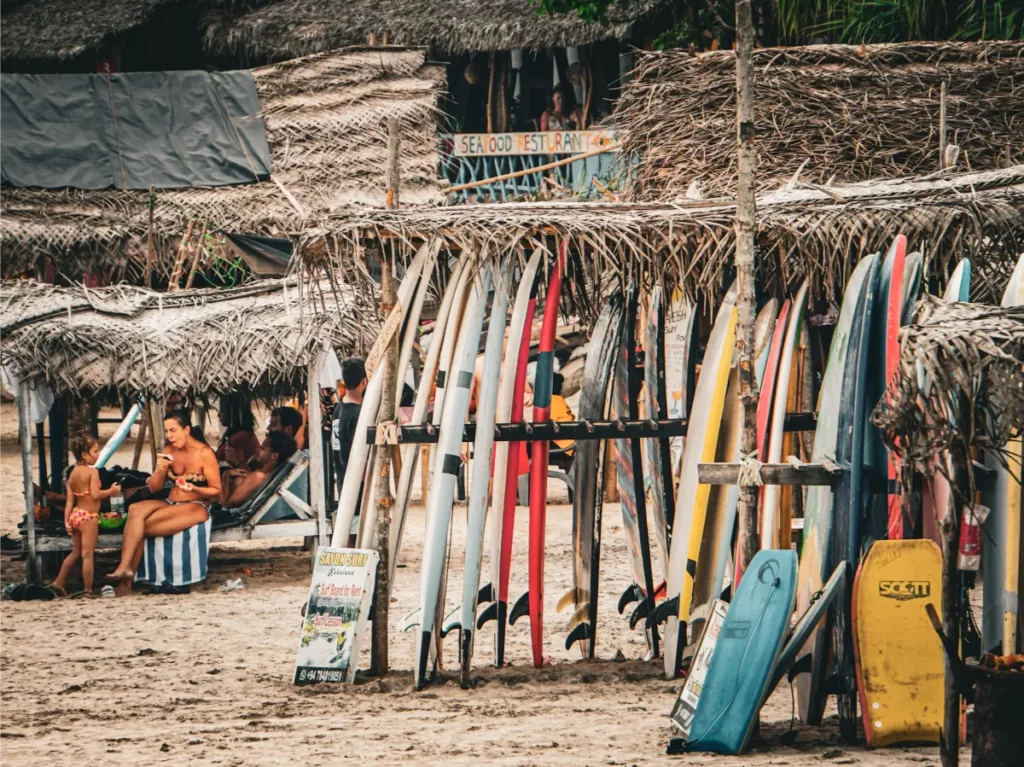 Surfboards for rent at Kabalana Beach
