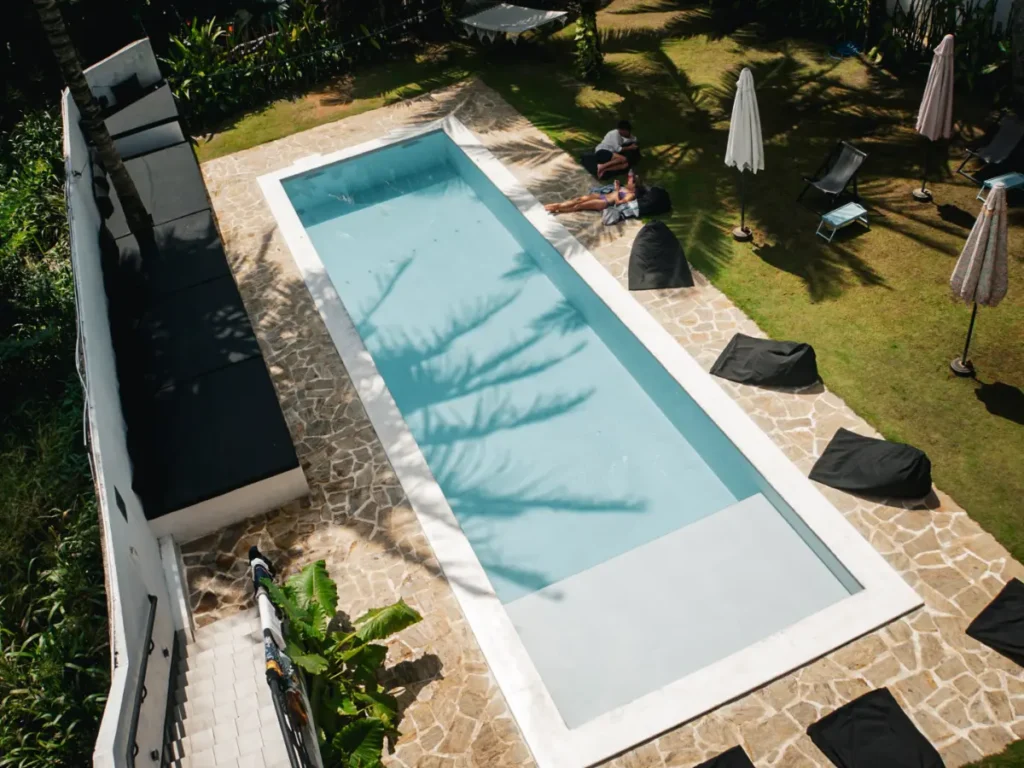 The pool seen from the rooftop at The Spindrift in Madiha