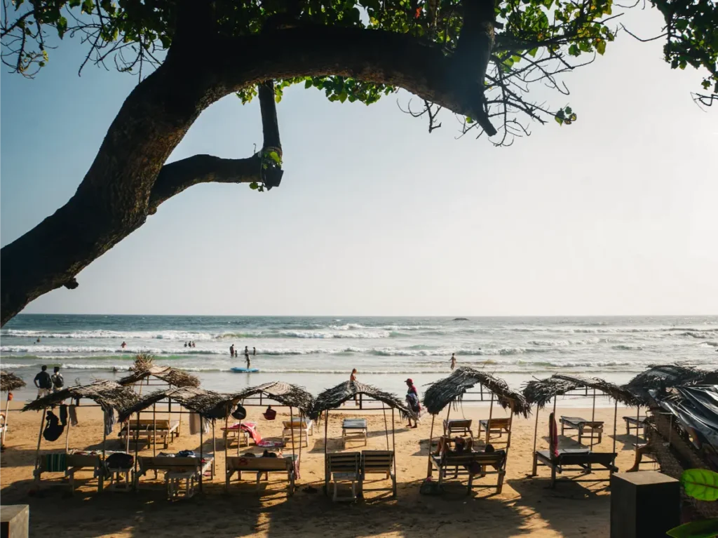 A row of makeshift sun beds at Kabalana Beach