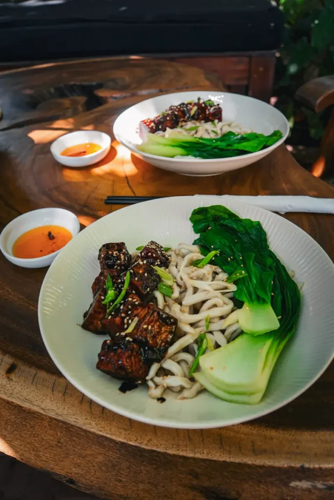 Udon noodles with chili sauce served at Trax restaurant in Ahangama