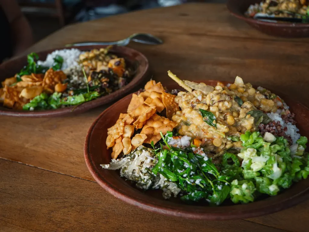 The rice and curry served at Veda Cafe in Ahangama
