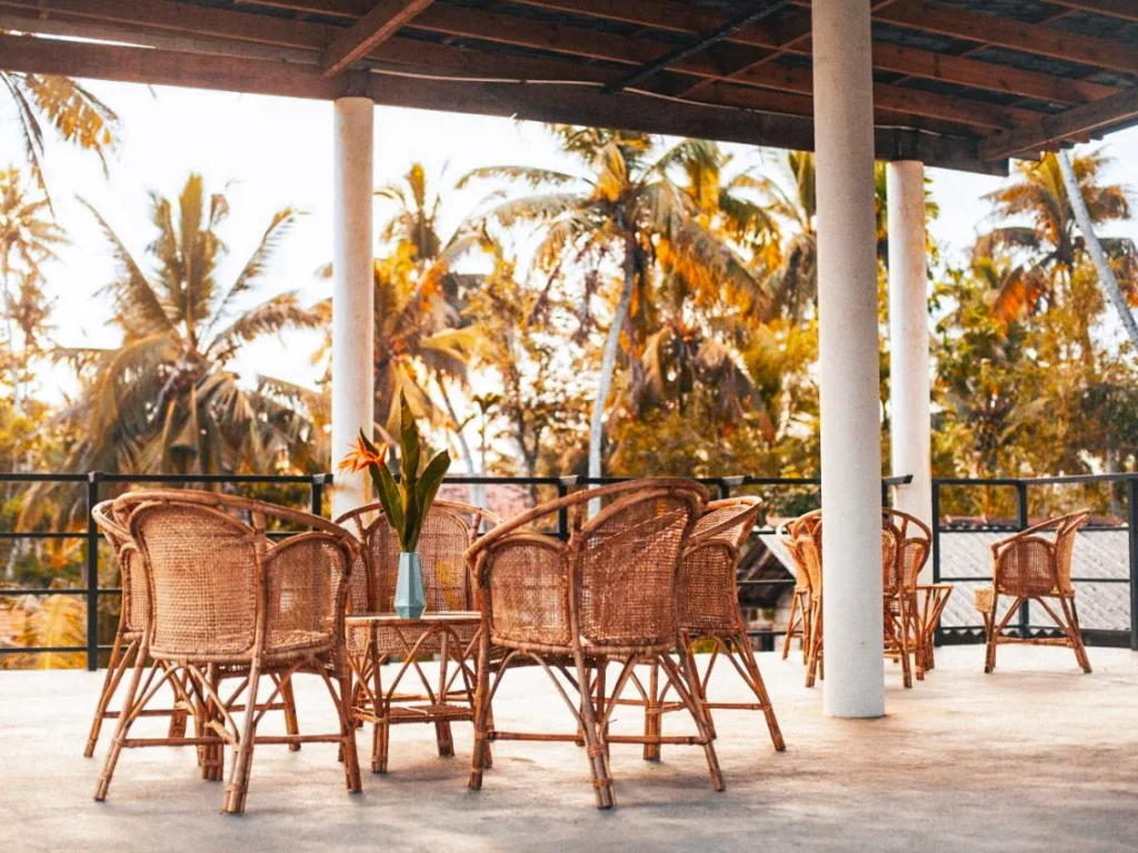 The rooftop bar and yoga space at The Well Hostel