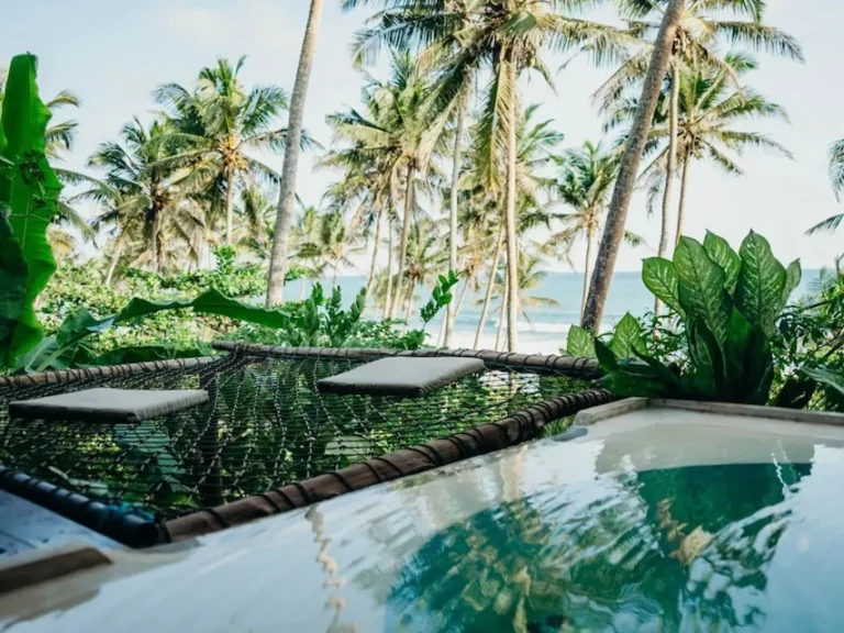 The plunge pool and nets at See More Treehouse in Madiha