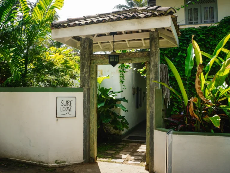 The entrance to Surf lodge, a top place to stay in Madiha